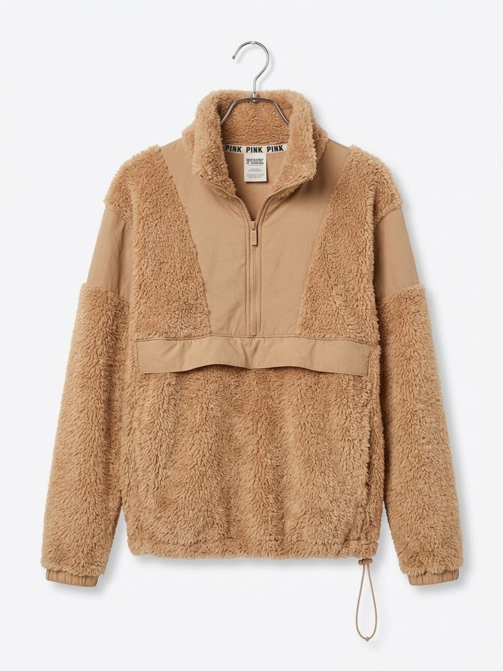 PINK Victoria's Secret Camel Teddy Sherpa Half Zip Anorak Fleece Pullover M